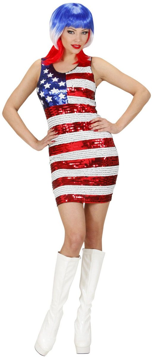 Landen Thema Kostuum | Hot Gogo Girl Paillettenjurk Miss USA Kostuum Vrouw | Medium | Carnaval kostuum | Verkleedkleding